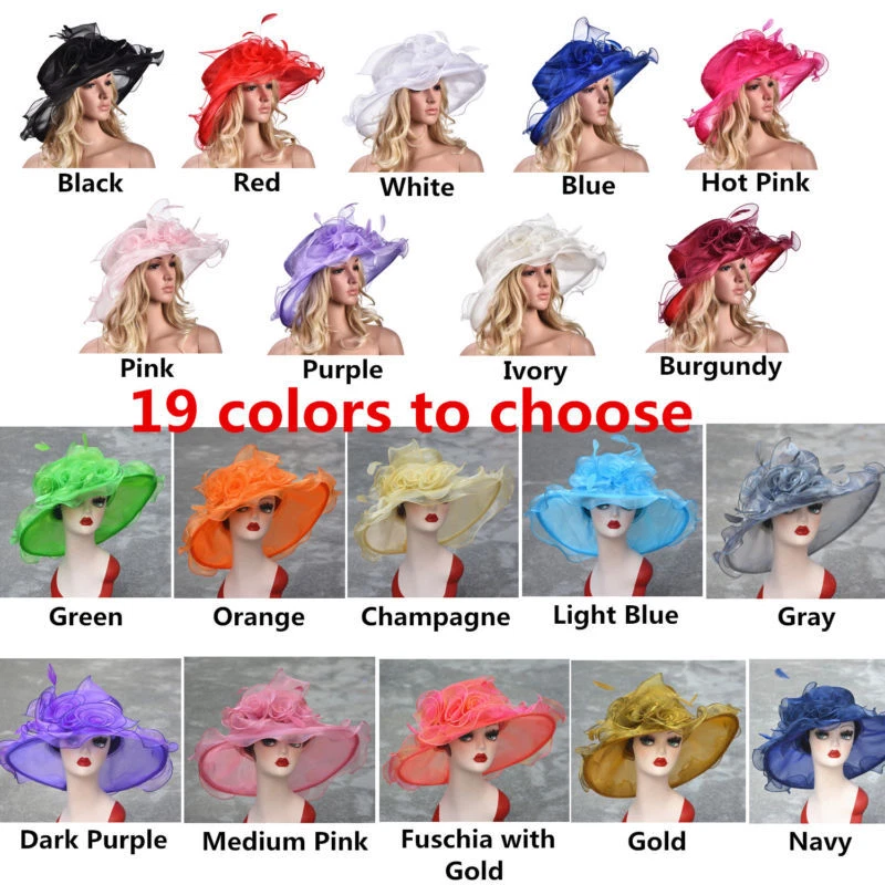 Mujer Organza Floral Kentucky Derby Ala Ancha Sol Sombrero Formal Fiesta Iglesia A341 Foto 2 de 4