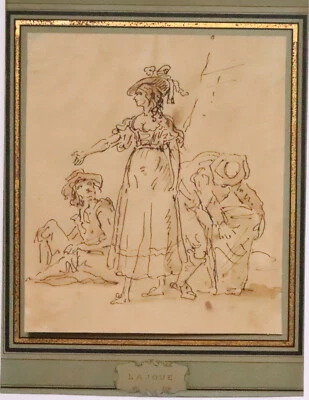 DESSIN DU XVIIIème siècle SCENE DE RUE:comédiens,danseurs,mendiants? - Photo 1/4