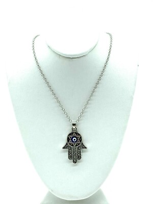  Lucky Eye Hamsa Medallion Necklace with Blue Evil Eye Talisman  #3028
