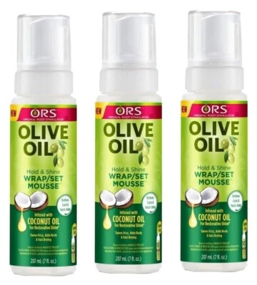 SET INVOLUCRO OLIO D'OLIVA ORS HOLD AND SHINE MOUSSE STYLING SCHIUMA 207 ML CONFEZIONE DA 3