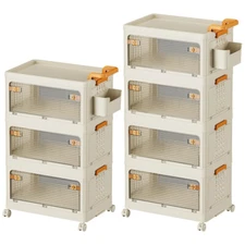 3/4 Tier Stackable Storage Bins with Lids Plastic Storage Containers with Wheels