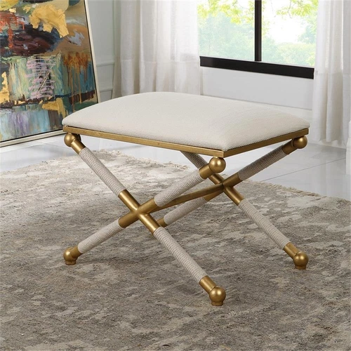Uttermost Socialite Contemporary Iron Metal Small Bench in Gold/White - Picture 3 of 6
