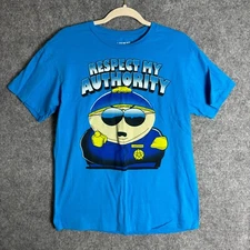 South Park Shirt Men's Medium Blue Respect My Authority Cartman T-Shirt