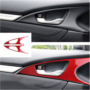 For Honda Civic 10th 2016-2020 Red Carbon Fiber Inner Door Speaker Frame Cover