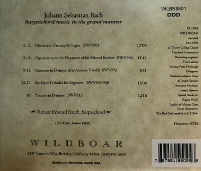 J.S. Bach: Harpsichord Music in the Grand Manner (CD 2006, Wildboar) *Like New*