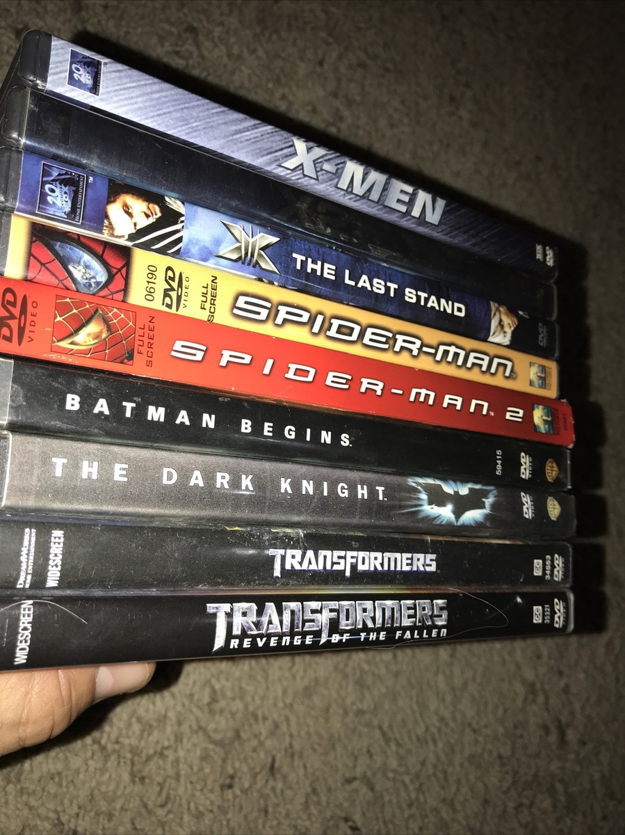9 Superhero DVDs X-men X2 Last Stand Spider-man Dark Knight Batman