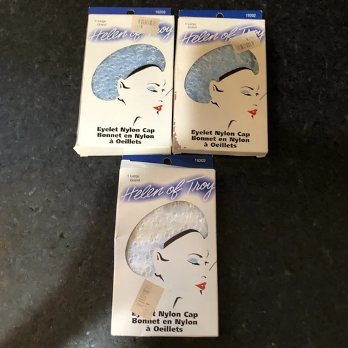 3- HELEN OF TROY TEXTURED VINYL SHOWER CAP - blue and white