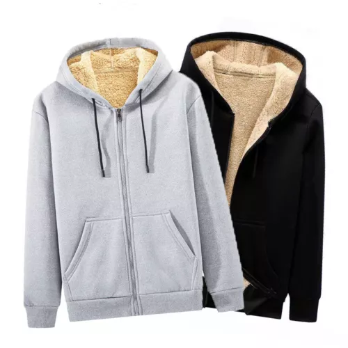 Mens Fleece Fur Hooded Jacket Coat Zip Up Warm Hoodie Sweatshirt Outwear *USA - Bild 2 von 14
