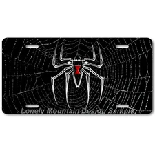 Bony Black Widow Spider Art on Spider Web FLAT Aluminum Novelty License Plate