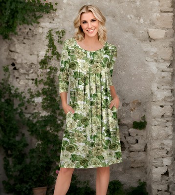 Bon Apple Tea Women's Pleated Dress with Pockets