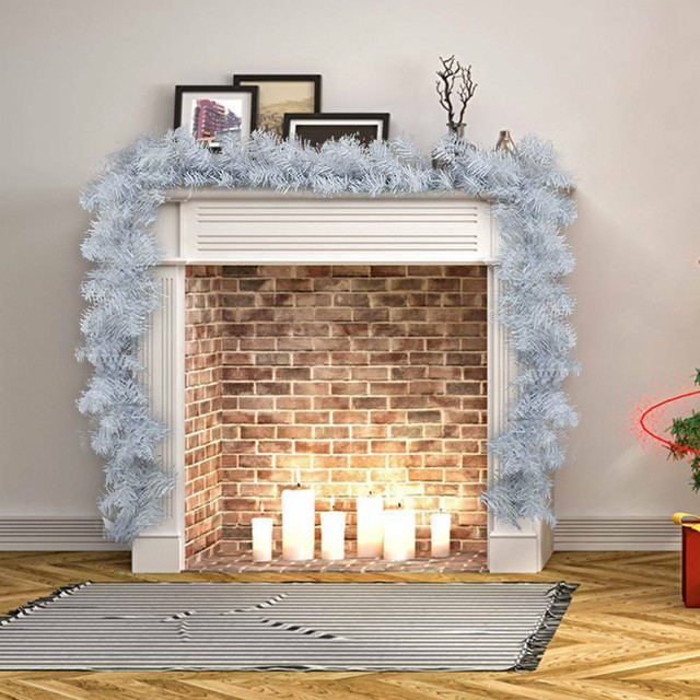 2 7m White Christmas Garland Wreath Xmas Fireplace Pine Ribbon