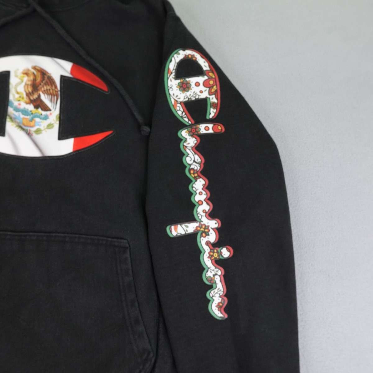 Champion Hoodie Mens Small Black Mexico Mexican Flag Reverse Weave