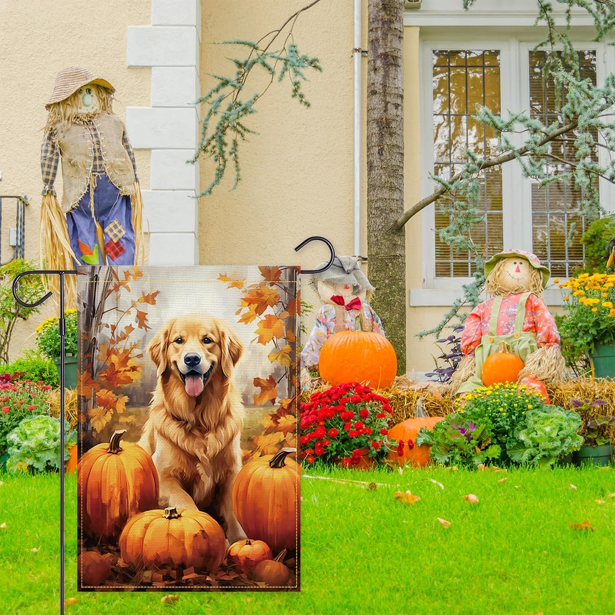 Balgardekor Weihnachts-Gartenflagge Mit Golden Retriever & Schneemann – Doppelseitig, 30,5 X 45,7 Cm, Aus Jute