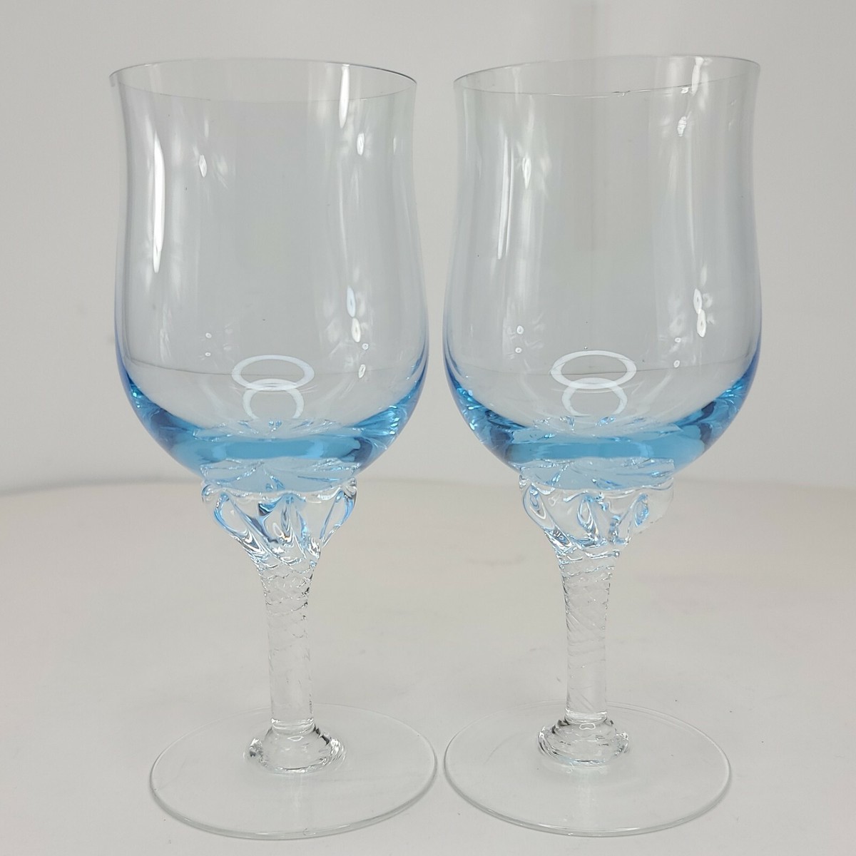 Set of 2 SASAKI CRYSTAL CORONATION Light Blue Wine Glasses 6
