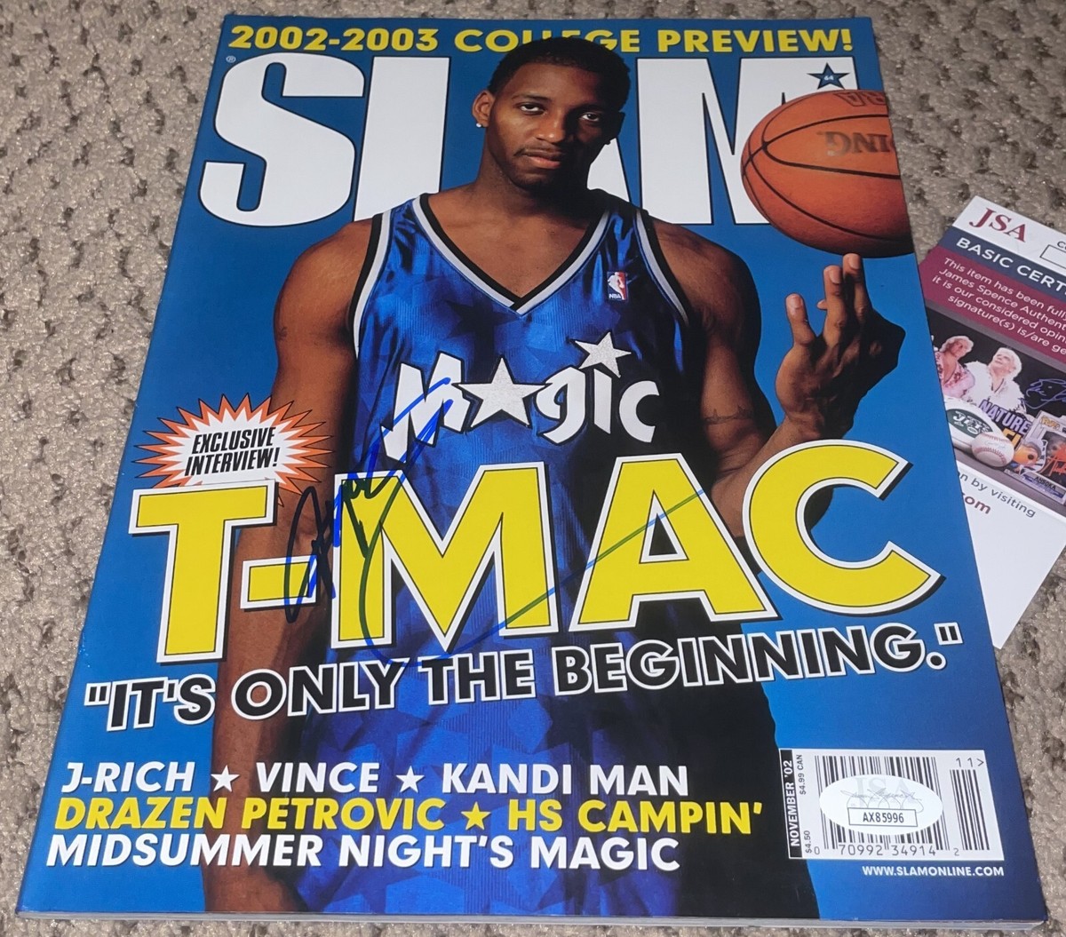 TRACY MCGRADY SIGNED SLAM MAGAZINE ORLANDO MAGIC BASKETBALL JSA