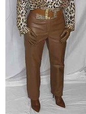 Womens Leather Pants Brown Caramel Tan 10 SOFT Lambskin Vintage 80s 90s Siena