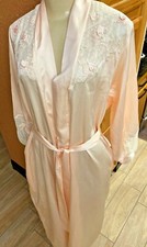 Vintage Sara Beth Soft Satin Pink w/ Lace Long Belted Robe Sz M/L xb5