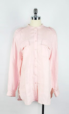 Go Silk Pink 100% Linen Mock Neck Long Sleeve Blouse Women's XL