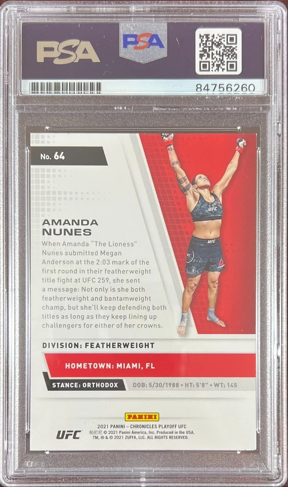Amanda Nunes auto 2021 Panini Chronicles Playoff card #64 UFC PSA Encapsulated - Image 2 of 3