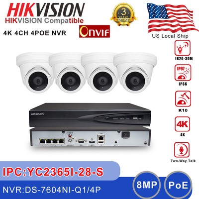 Hikvision CCTV Security System Kit 4K 8MP Turret IR30m MIC IP Camera 4CH NVR Lot
