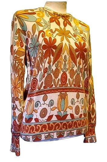 Suéter Pullover Ajustado Ligero Lana de Cordero Años 50 De Colección en Tonos Tierra y Salvia, M Foto 2 de 4