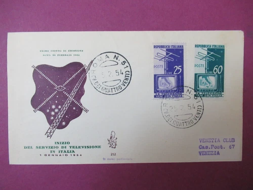 ITALY 1954 COMPLETE SERIES NO. 735-736 ENVELOPE FDC 25/2/54 VAL CAT € 50.00