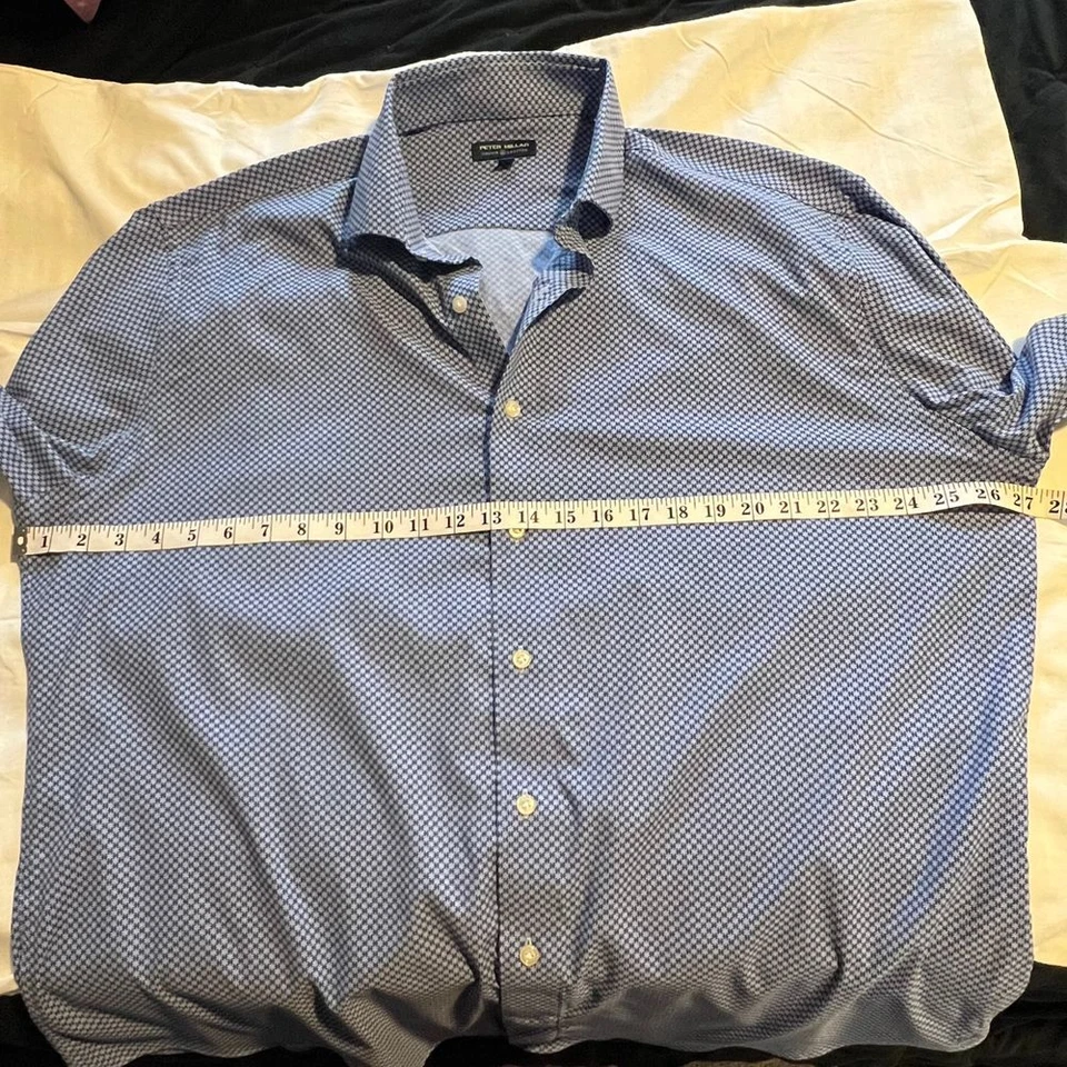 Camisa Peter Millar Corona Artesanal Azul Rendimiento Abotonada Manga Larga -Talla XL Foto 3 de 4