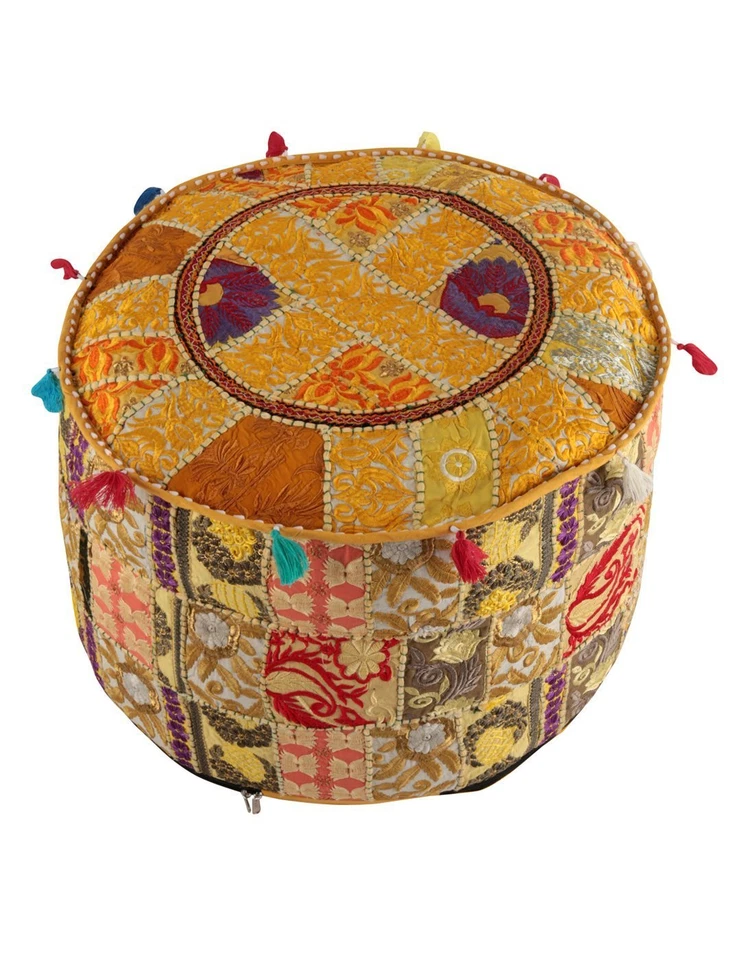 印度复古刺绣脚凳奥斯曼拼贴圆形布罩套装25件 — 第 4/4 张图片