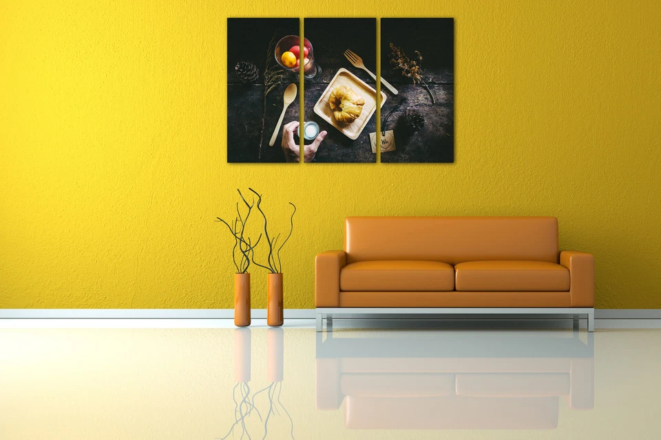 Wandbild Wanbild Küchendeko Croissant in Holzschüssel Holzbesteck Tannenzapfen - Bild 4 von 4