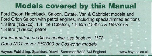 FORD ESCORT 1990-2000 (H to X reg) Petrol HAYNES Manual 1737 NEW & SEALED - Picture 2 of 2