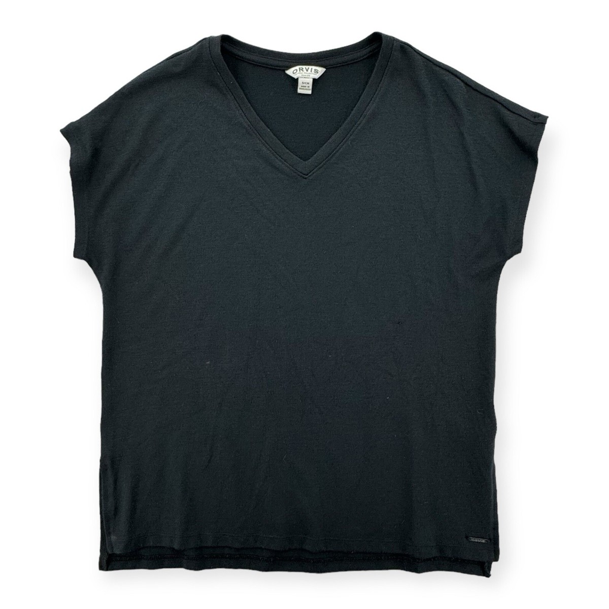 Orvis Shirt Womens Small Black Short Sleeve V Neck Basic Top Tee