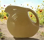 Vintage Fiesta Yellow Pitcher / Vase USA 6” Ceramic  Gold Mustard Disc Style USA