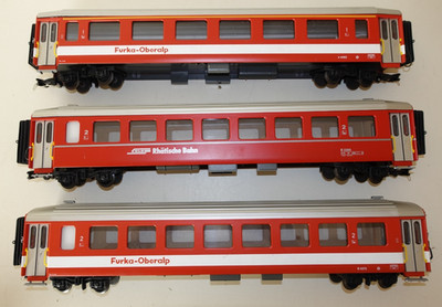 FAMA/Utz Alpenbahn Spur 0m/1:45 - 3 Personenwaggons Rhätische Bahn/Furka-Oberalp