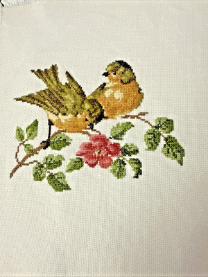 Two Birds on a Flowering Branch Finished cross stitch on 24 count Soft Aida