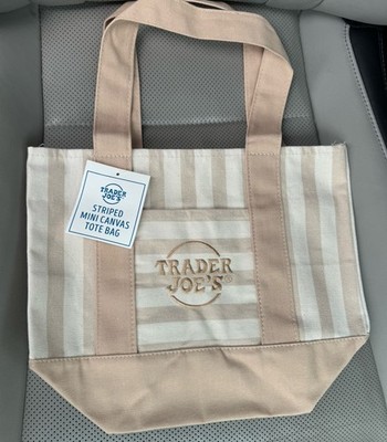 Trader Joes Mini Pastel Stripe Canvas Tote Bag Limited Edition Beige SHIPS TODAY