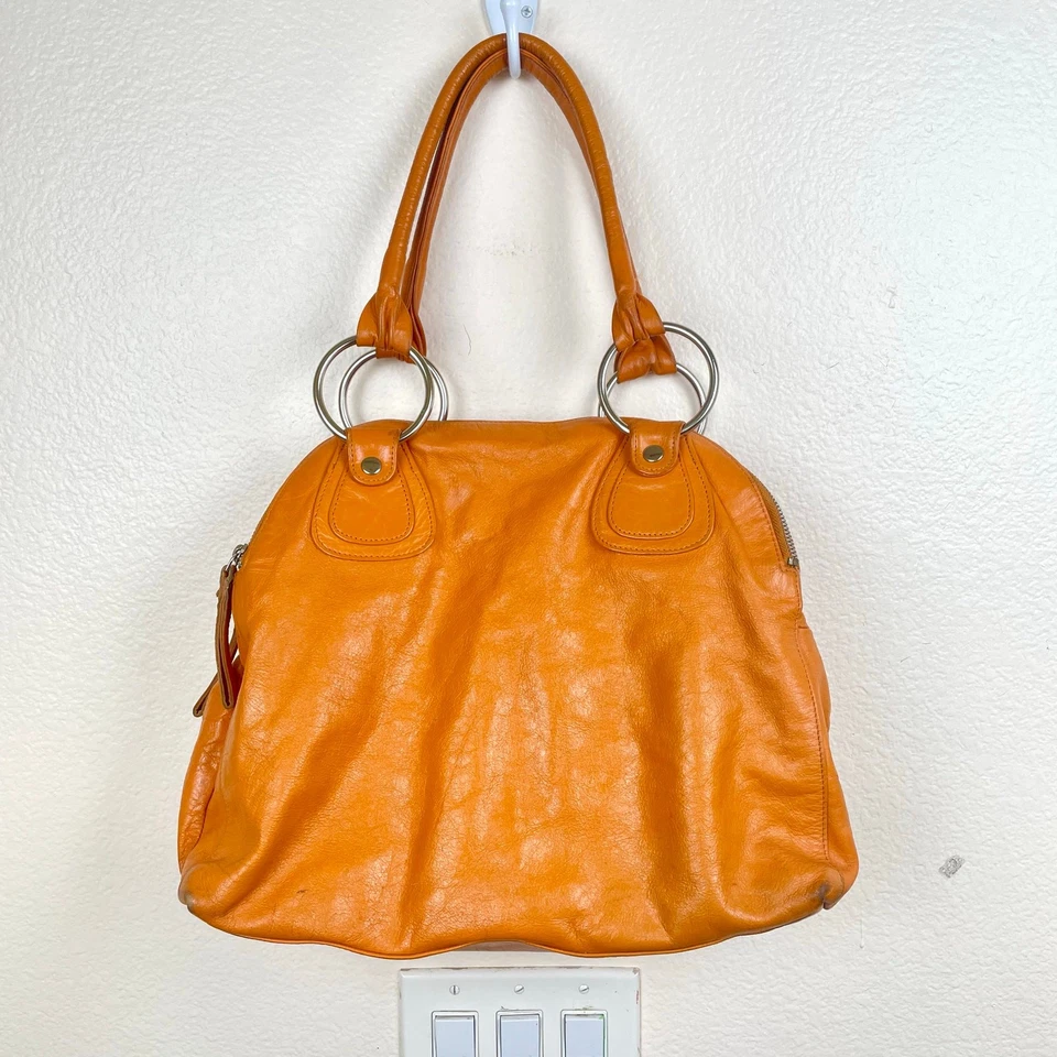 Bolso Latico Mujer Cuero Genuino Naranja Gran Tamaño Holgado Hobo Hombro Boho Foto 2 de 4