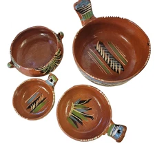 Homemade Red Pottery Set of Four Made in Mexico Terracotta Glazed and Marked