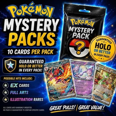 Pokémon TCG Mystery Pack 10 Karten Garantiert Holo Oder Ex Oder Illustration Rare