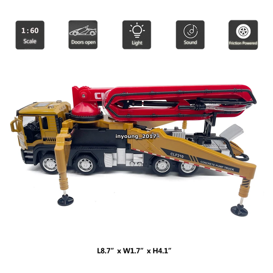 1:60 Concrete Pump Truck Toy Model Diecast Construction Vehicle with Light Sound - Image 2 of 4