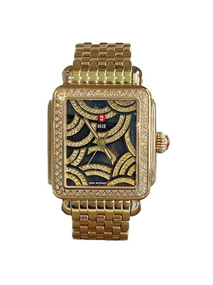 New Michele Art Deco 18k Yellow Gold Plt Diamond Watch MW06T01B0993