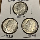 1962-D - 1963-D - 1964-D SILVER UNCIRCULATED - ROOSEVELT 10¢ DIMES