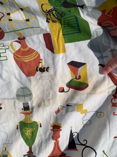 Saison Happily Married Vat Print Fabric Pinch Pleat Curtain Chicken Vtg 1950s - Picture 6 of 17