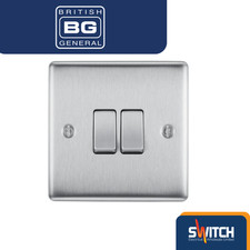 Image of BG Nexus Metal Brushed Chrome 2 Gang 2 Way Light Switch – 20A 16AX (NBS42-01)