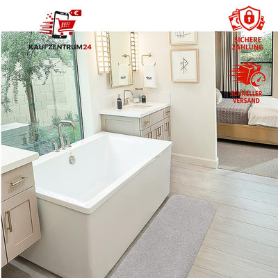 Badematte Rutschfest Extra Lange Flauschige Mikrofaser 50 x 178cm Hellgrau