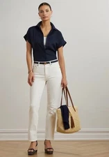 Lauren Ralph Lauren Dolman-Sleeve button down 100% linen shirt navy blue XXL NWT