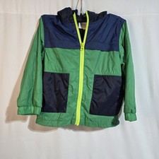 Gymboree Boys XS 4 Green Navy Hooded Jacket Windbreaker Zip Up