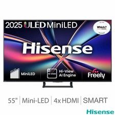 Hisense 55 Inch Mini LED 4K Smart Television HDR Dolby Atmos Freeview UK Console