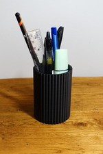 Fluted Cylinder Pen Pencil Pot Holder - Black