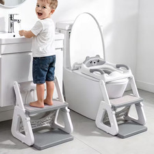 2 in 1 Toddler Potty Training Toilet Seat Foldable Potty Seat Ladder Step Stool