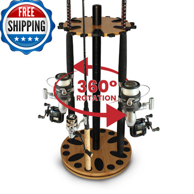 Rush Creek Creations 24 Rod Fishing Pole Holder - 360 Rotating Rack For Garage
